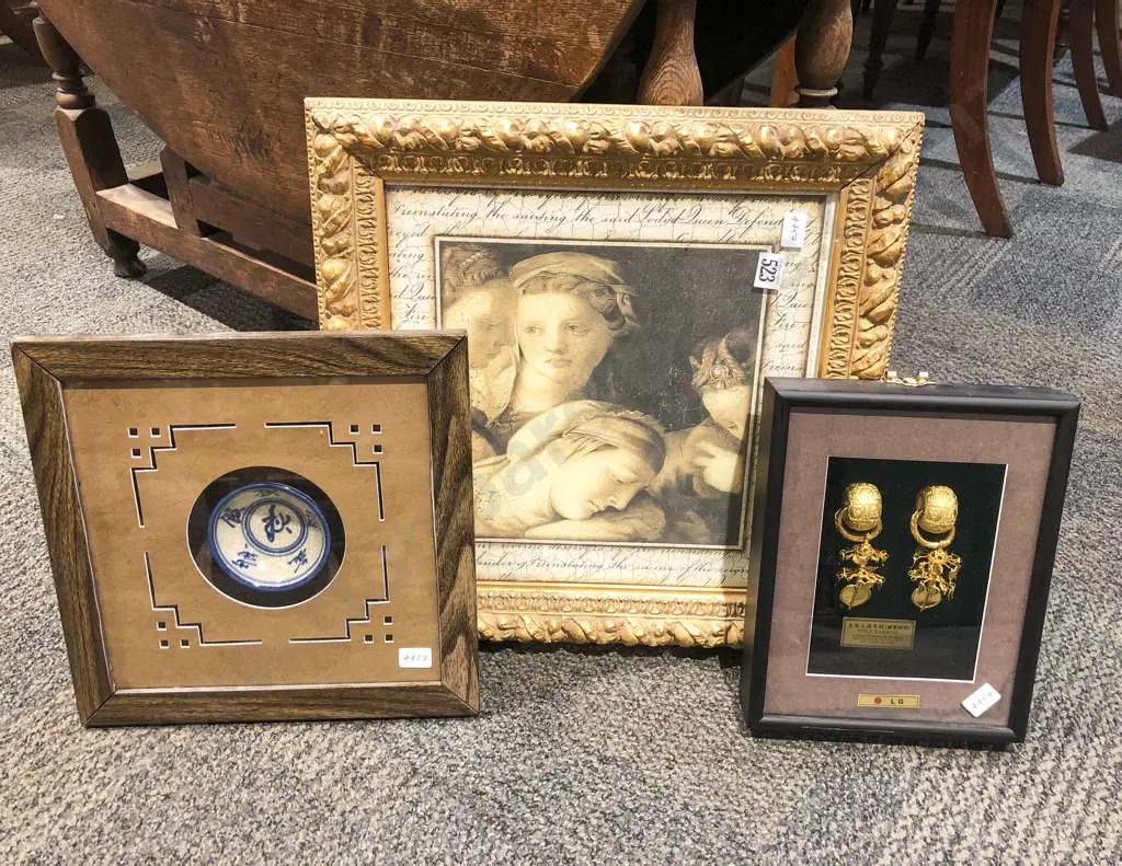 Decorative Gilt Framed Print & Two Others Image 1++