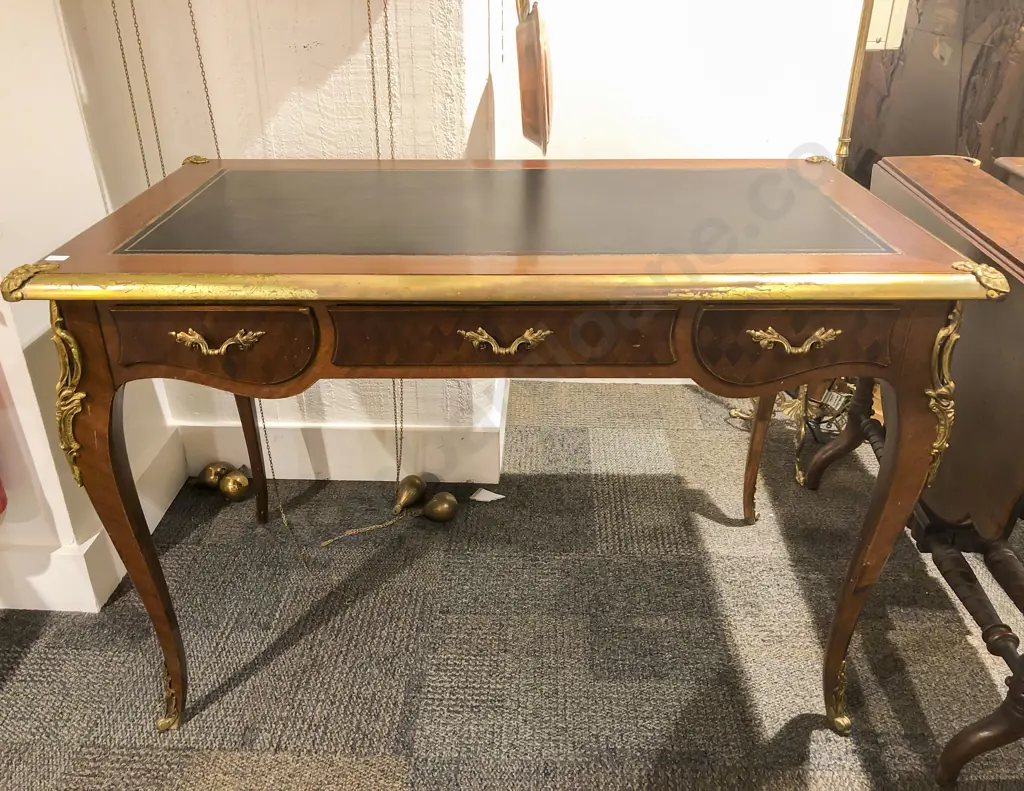 Reproduction French Mahogany Leather Top Desk with Gilt Metal Embellishments Image 1++