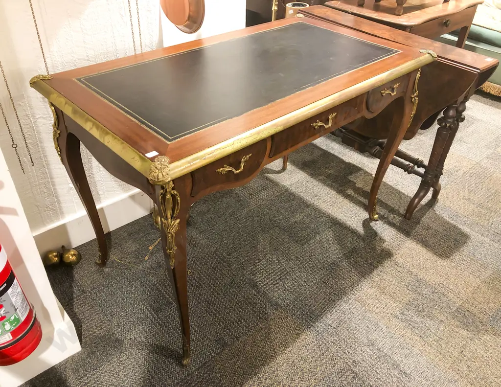 Reproduction French Mahogany Leather Top Desk with Gilt Metal Embellishments Image 1++