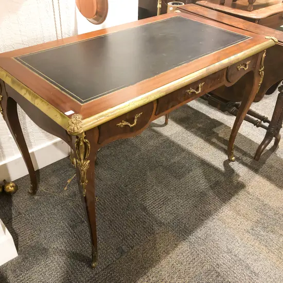 Reproduction French Mahogany Leather Top Desk with Gilt Metal Embellishments