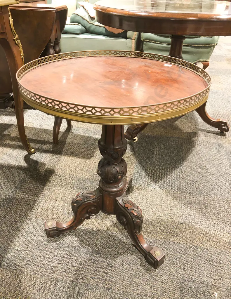 Victorian Tripod Based Wine Table with Gilt Gallery Surround Image 1++