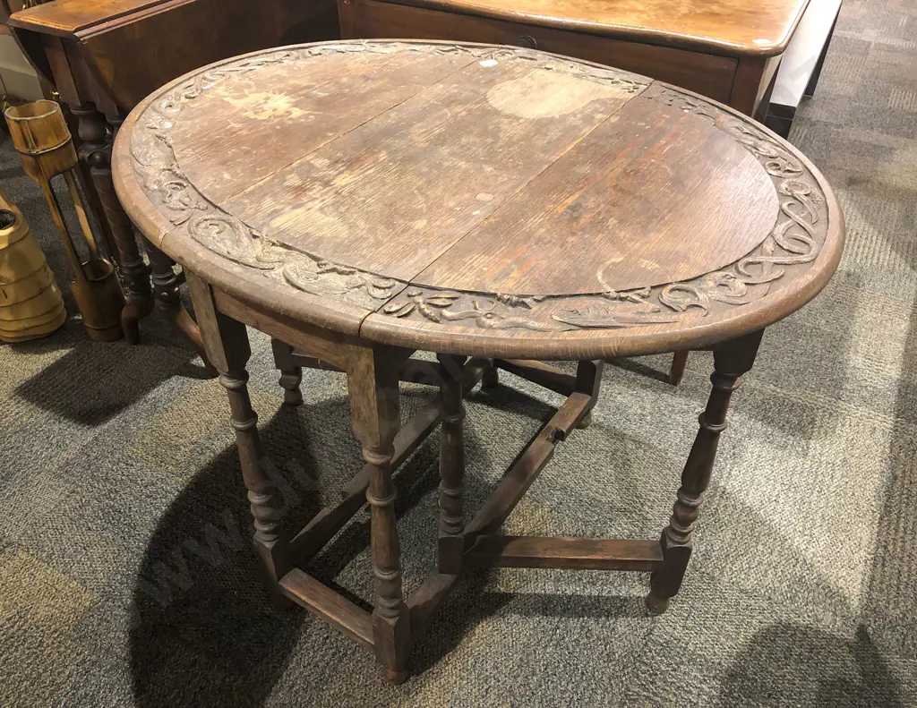 Oak Arts & Crafts Dropside Oval Table Image 1++