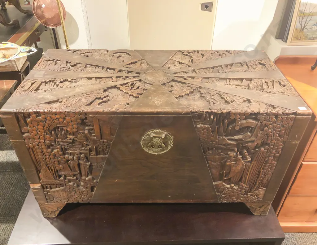 Carved Camphor Wood Chest Image 1++