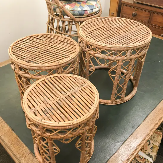 Cane Nest of Three Circular Tables