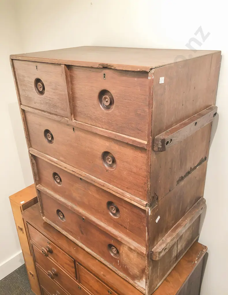 Two Stage Rustic Campaign Chest of Drawers Image 1++
