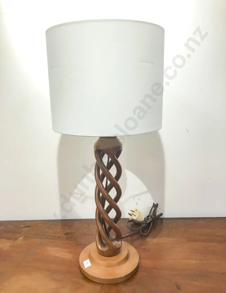Mid Century Turned Teak Table Lamp Image 1++