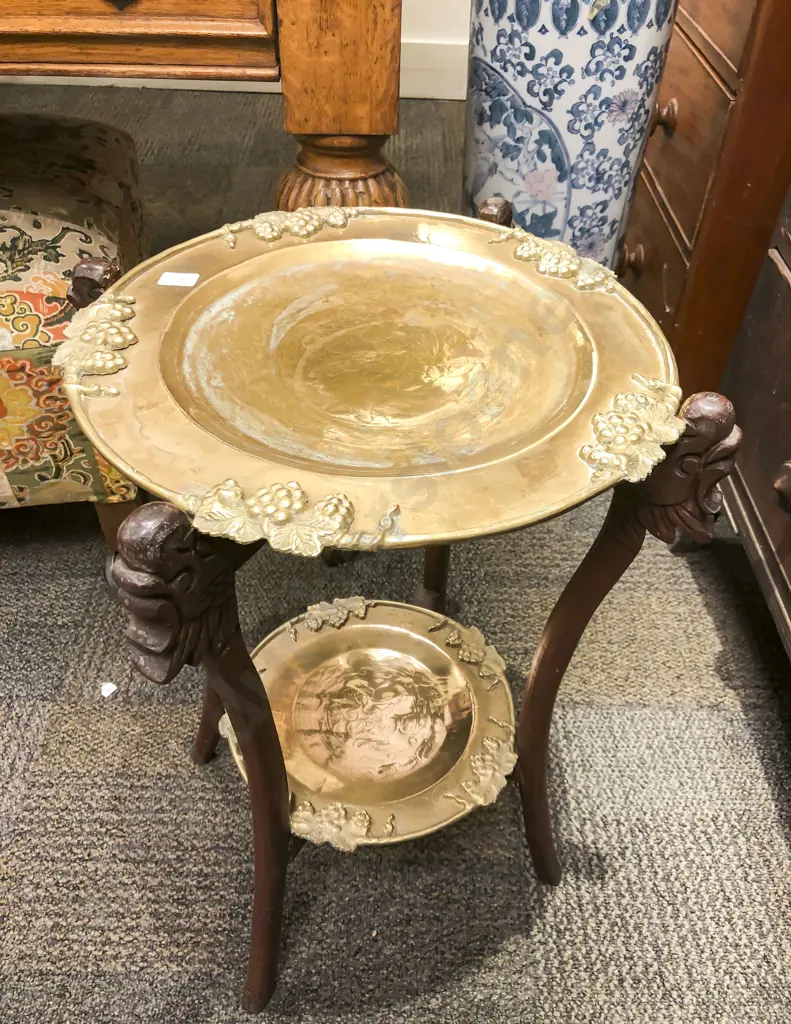 Two Tier Brass Tray Occasional Table Image 1++