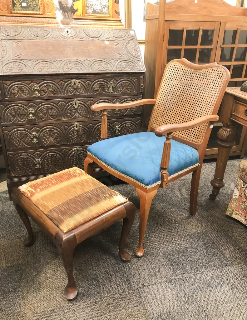 Wycombe Cane Backed Armchair with Foot Stool Image 1++