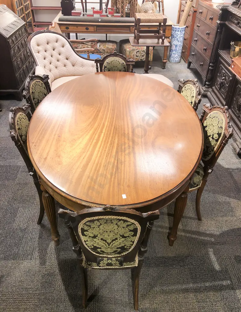 Mahogany Oval Dining Table with Eight Dining Chairs Image 1++