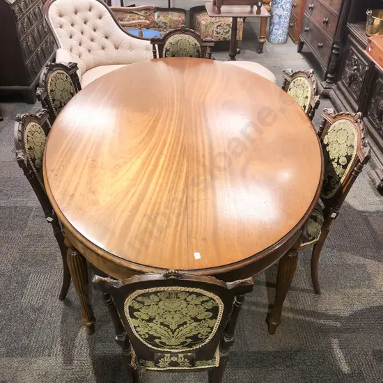 Mahogany Oval Dining Table with Eight Dining Chairs