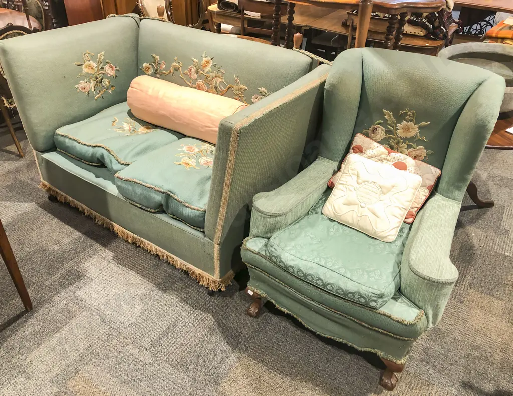 Knole Sofa together with Wingback Armchair in Same Upholstery Image 1++