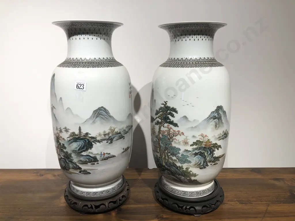 Pair of Oriental Vases on Stands Image 1++