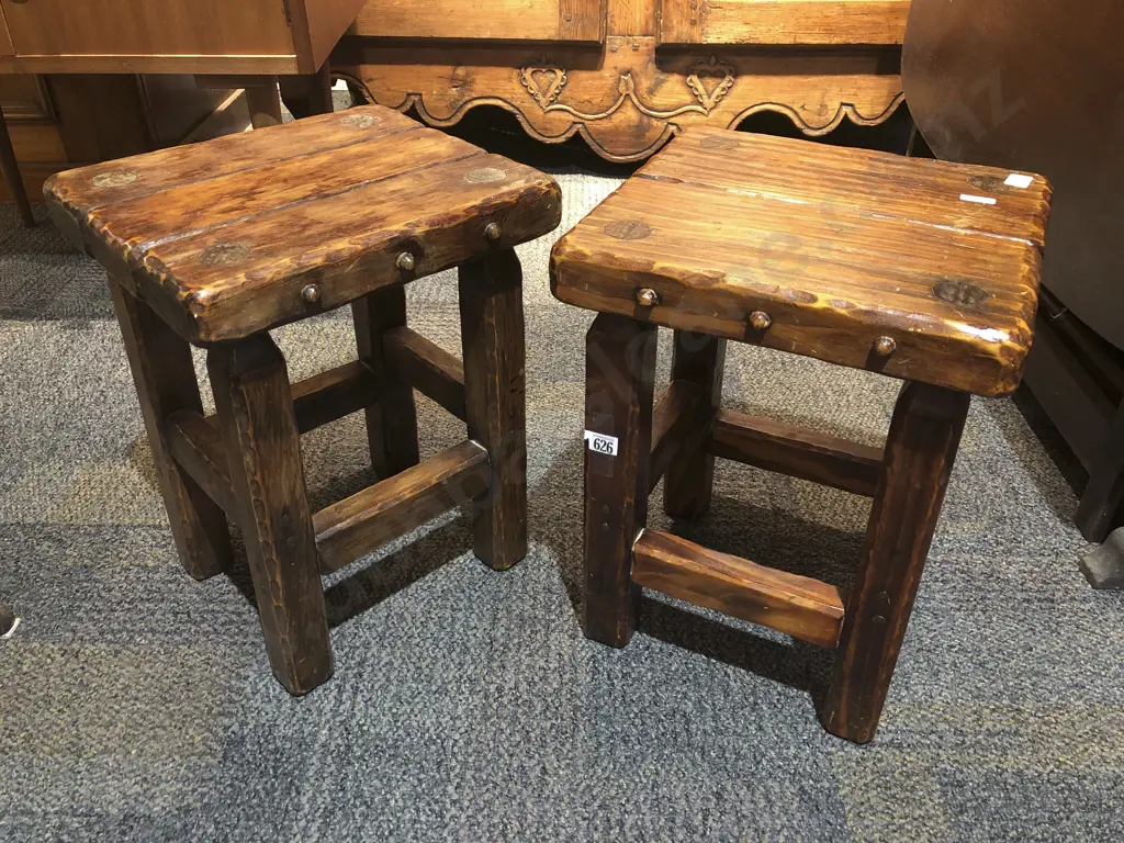 Pair of Adzed Stools Image 1++