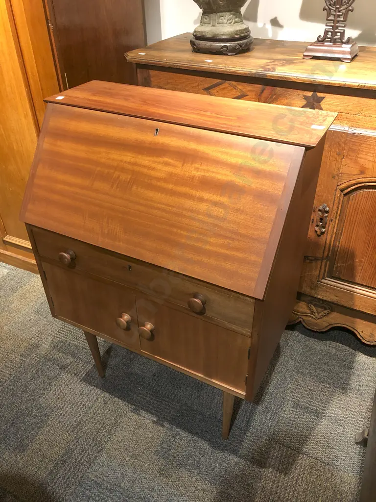 Mid Century Mahogany Drop Front Desk Image 1++
