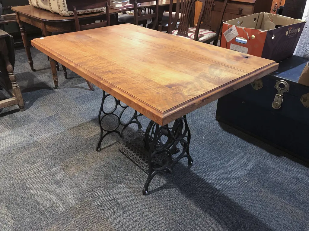 Vintage Treadle Sewing Machine Base with Later Table Top Image 1++