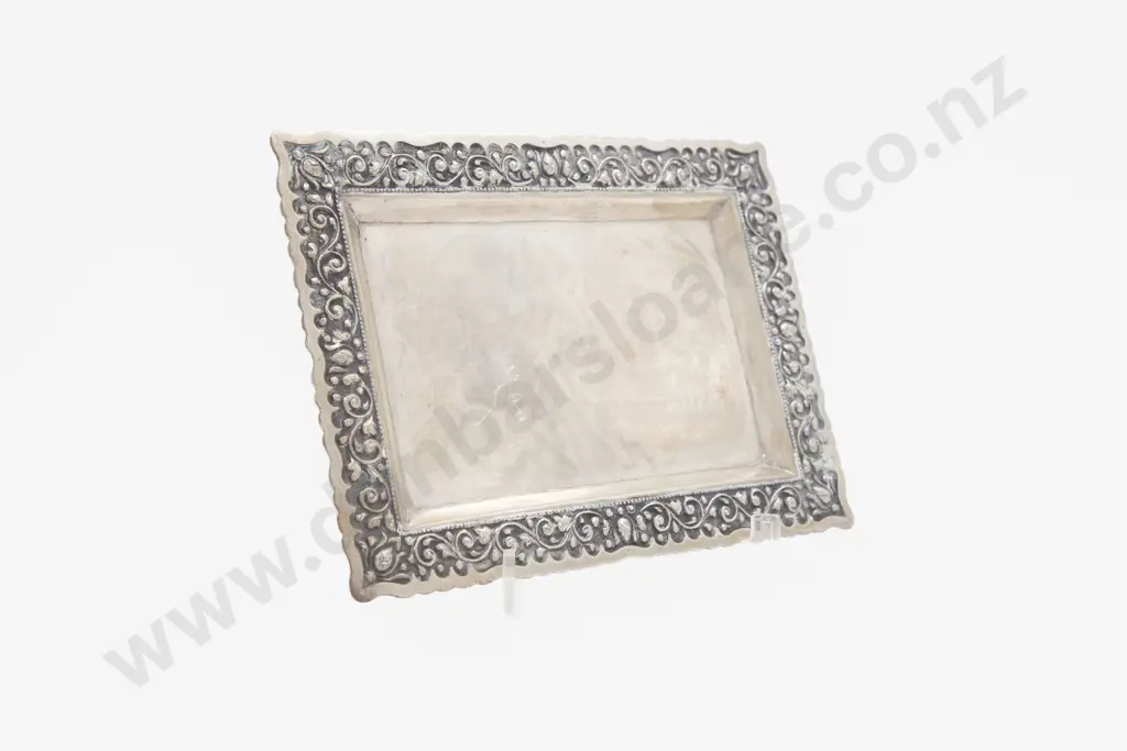 Asian .800 Oblong Silver Tray Image 1++