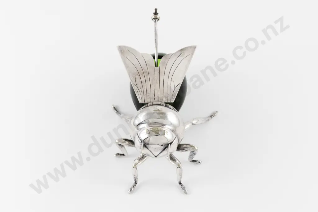 C20th Mappin & Webb S/P & Green Glass Novelty Wasp Sugar Bowl Image 1++