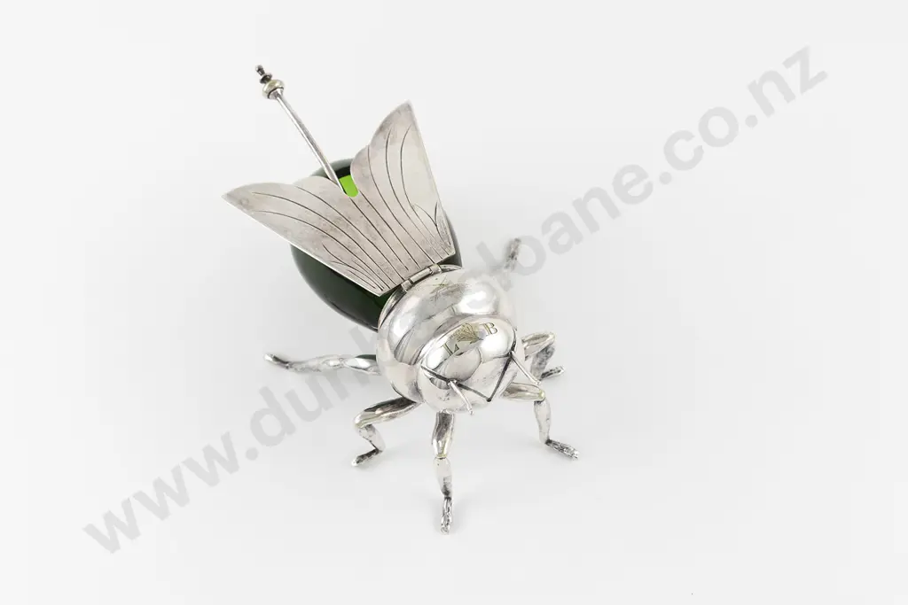 C20th Mappin & Webb S/P & Green Glass Novelty Wasp Sugar Bowl Image 1++