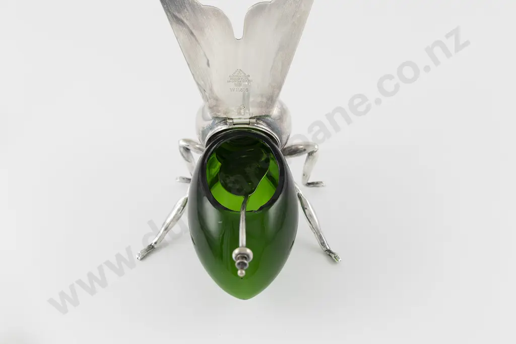 C20th Mappin & Webb S/P & Green Glass Novelty Wasp Sugar Bowl Image 1++