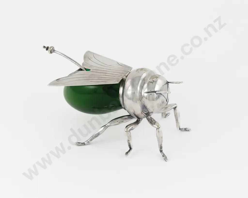 C20th Mappin & Webb S/P & Green Glass Novelty Wasp Sugar Bowl Image 1++