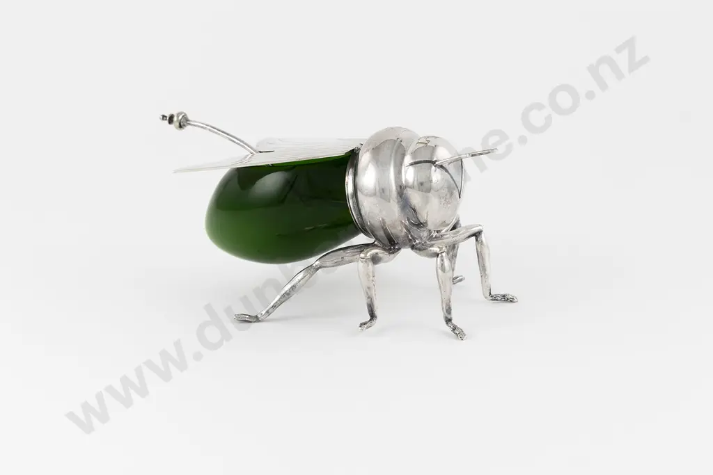 C20th Mappin & Webb S/P & Green Glass Novelty Wasp Sugar Bowl Image 1++