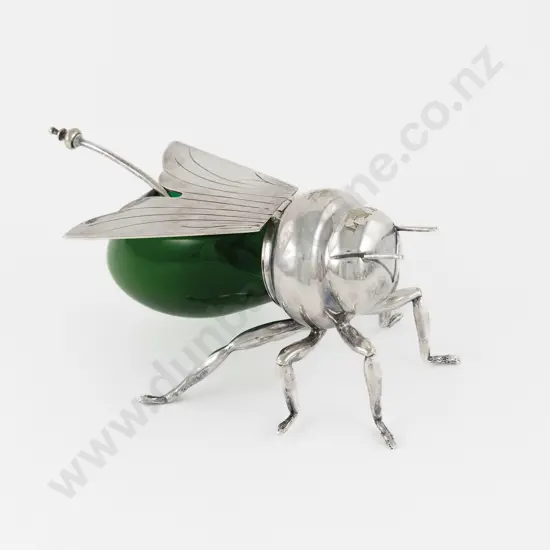 C20th Mappin & Webb S/P & Green Glass Novelty Wasp Sugar Bowl