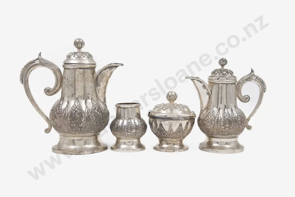 Indonesian .800 Silver 4 Piece Teaset Image 1++