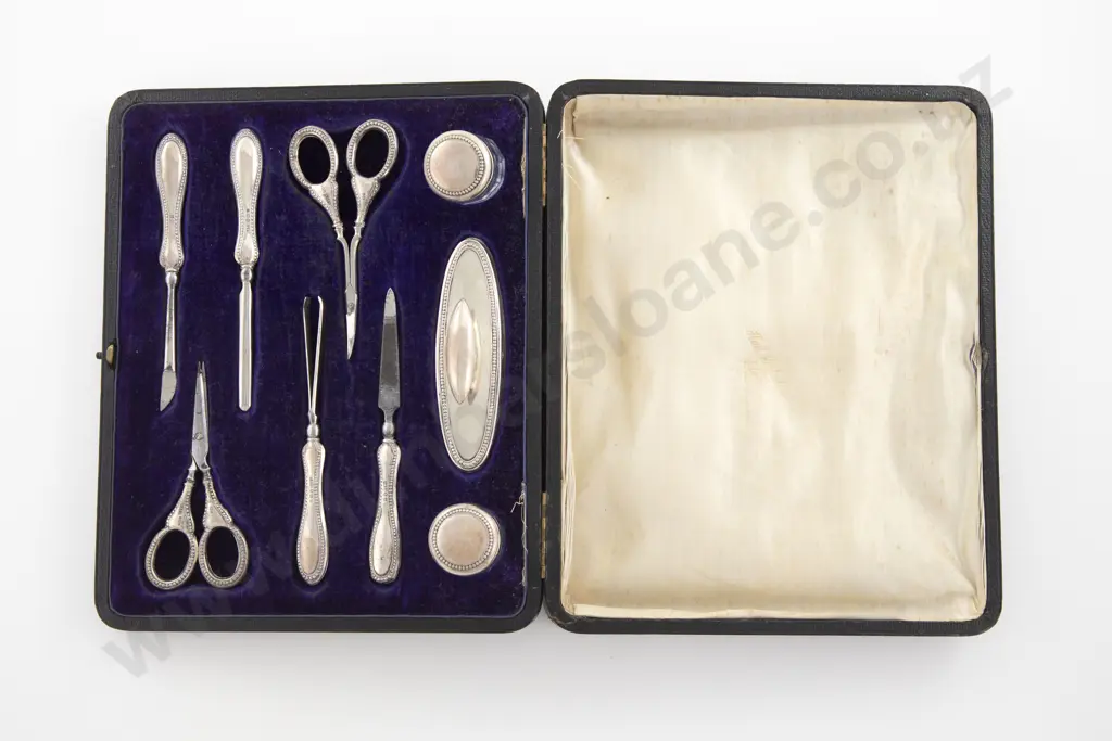 Cased Edw VII S/S 9 Piece Vanity Set Image 1++