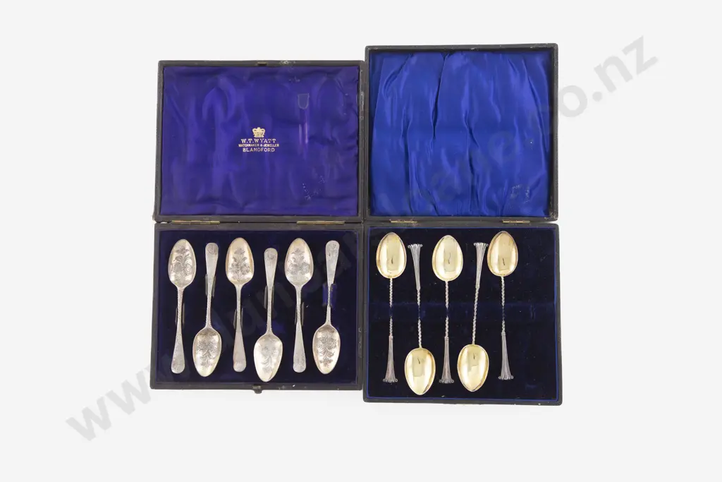 2 Cased Sets Of 6 S/S Coffee Spoons & A Cased Set Of 5 Spoons Image 1++