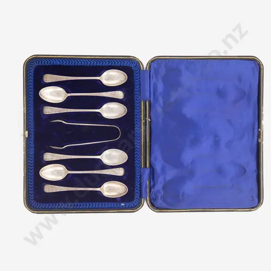 Cased Set Of 6 Geo V S/S Teaspoons & Tongs
