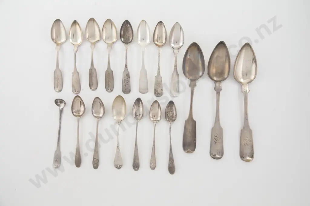 18 Various Antique American Silver Spoons Image 1++
