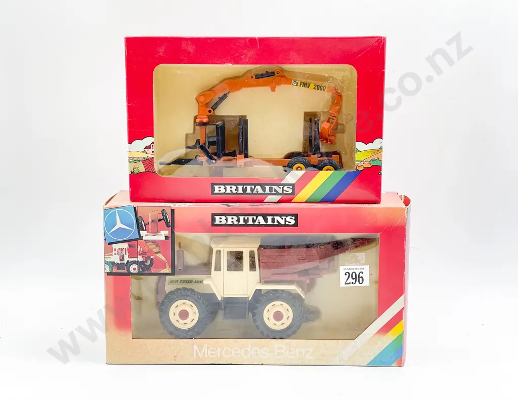 Britains Boxed 9597 Mercedes-Benz Tractor and Tipping Hopper and 9533 Log Transporter Image 1++
