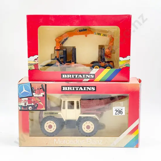 Britains Boxed 9597 Mercedes-Benz Tractor and Tipping Hopper and 9533 Log Transporter