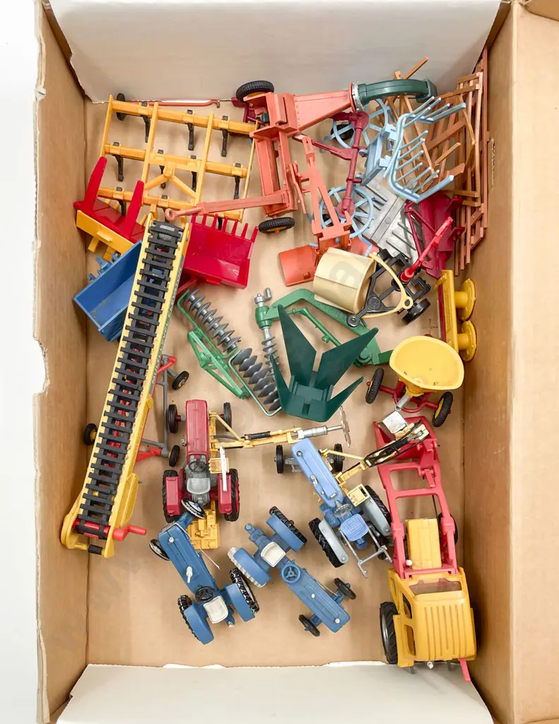 Britains Unboxed Diecast and Plastic Four Tractors and Assorted Field Trailers Image 1++
