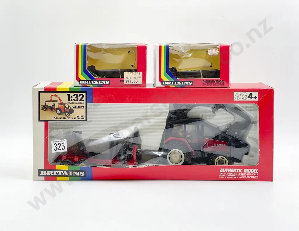 Britains Boxed 9627 9412x2 Valmet Logging Tractor and Two Sleds (no logs) Image 1++