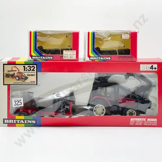 Britains Boxed 9627 9412x2 Valmet Logging Tractor and Two Sleds (no logs)