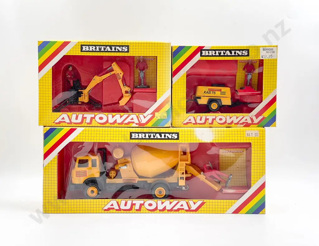 Britains Boxed Autoway 9816 Truck Mixer 9838 Rear Digger 9840 Compressor Image 1++