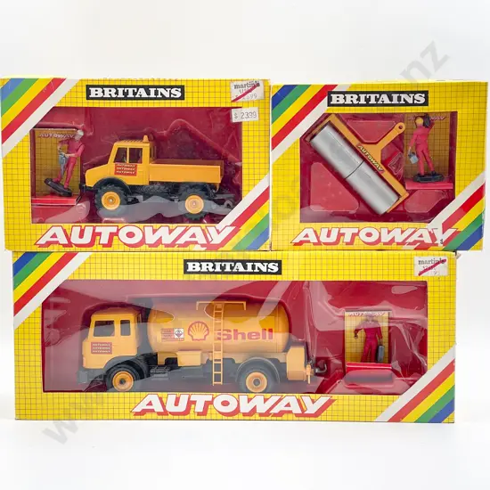 Britains Boxed Autoway 9817 Petrol Tanker 9831 Heavy Roller 9813 Unimog