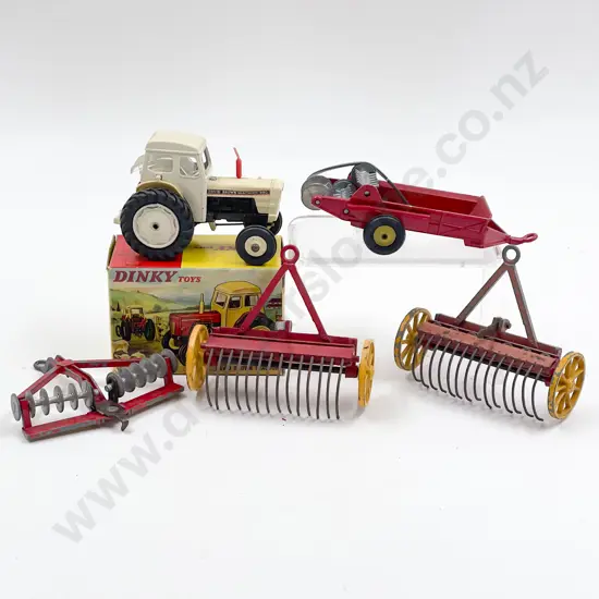 Dinky Boxed 305 David Brown Tractor with four Farm Field Ploughs