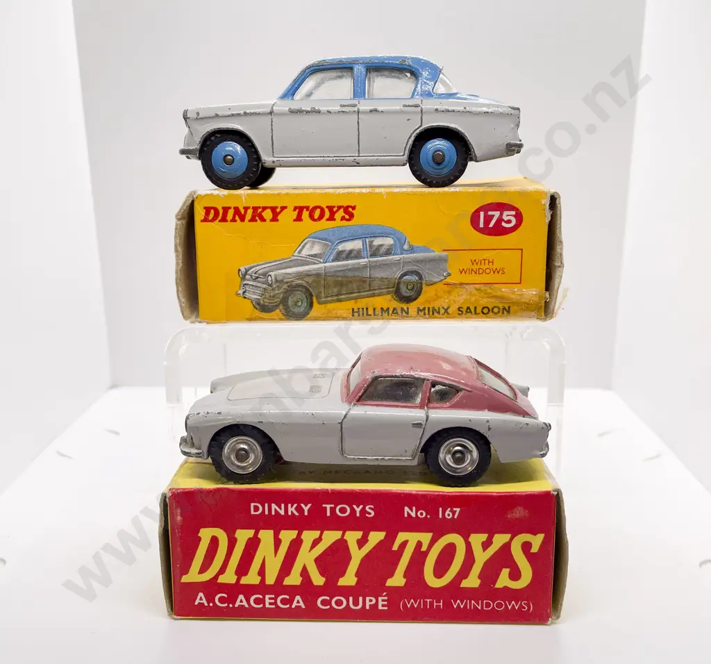 Dinky Boxed 167 AC Aceca Coupe and 175 Hillman Minx Saloon playworn models Image 1++