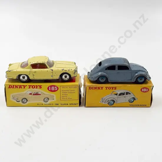 Dinky Boxed 185 Alfa Romeo 1900 Super Sprint and 181 Volkswagen playworn models