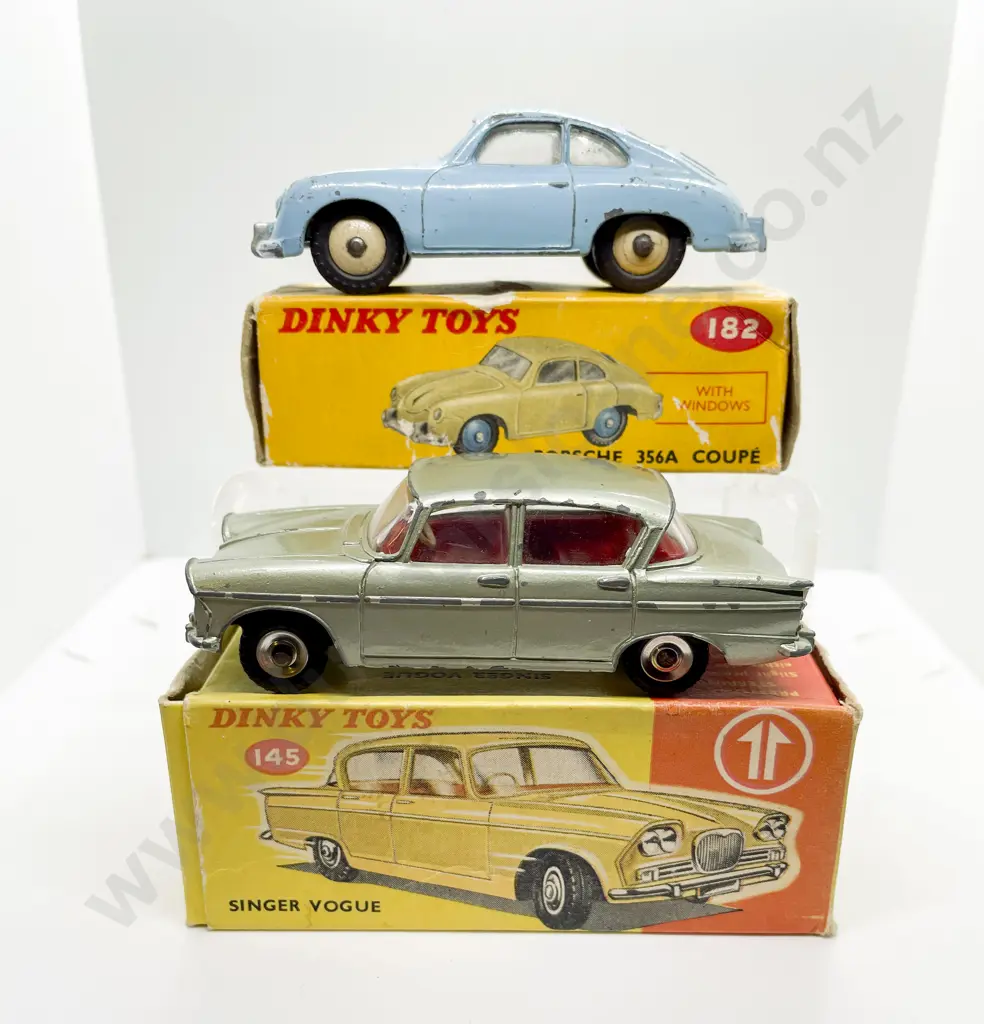 Dinky Boxed 145 Singer Vogue and 182 Porsche 356A Coupe playworn models Image 1++
