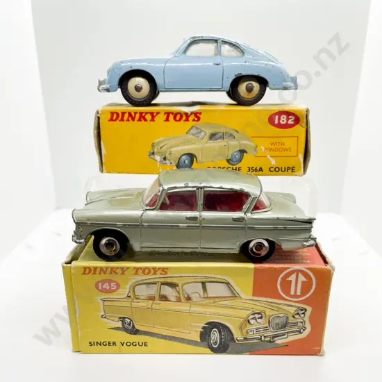 Dinky Boxed 145 Singer Vogue and 182 Porsche 356A Coupe playworn models