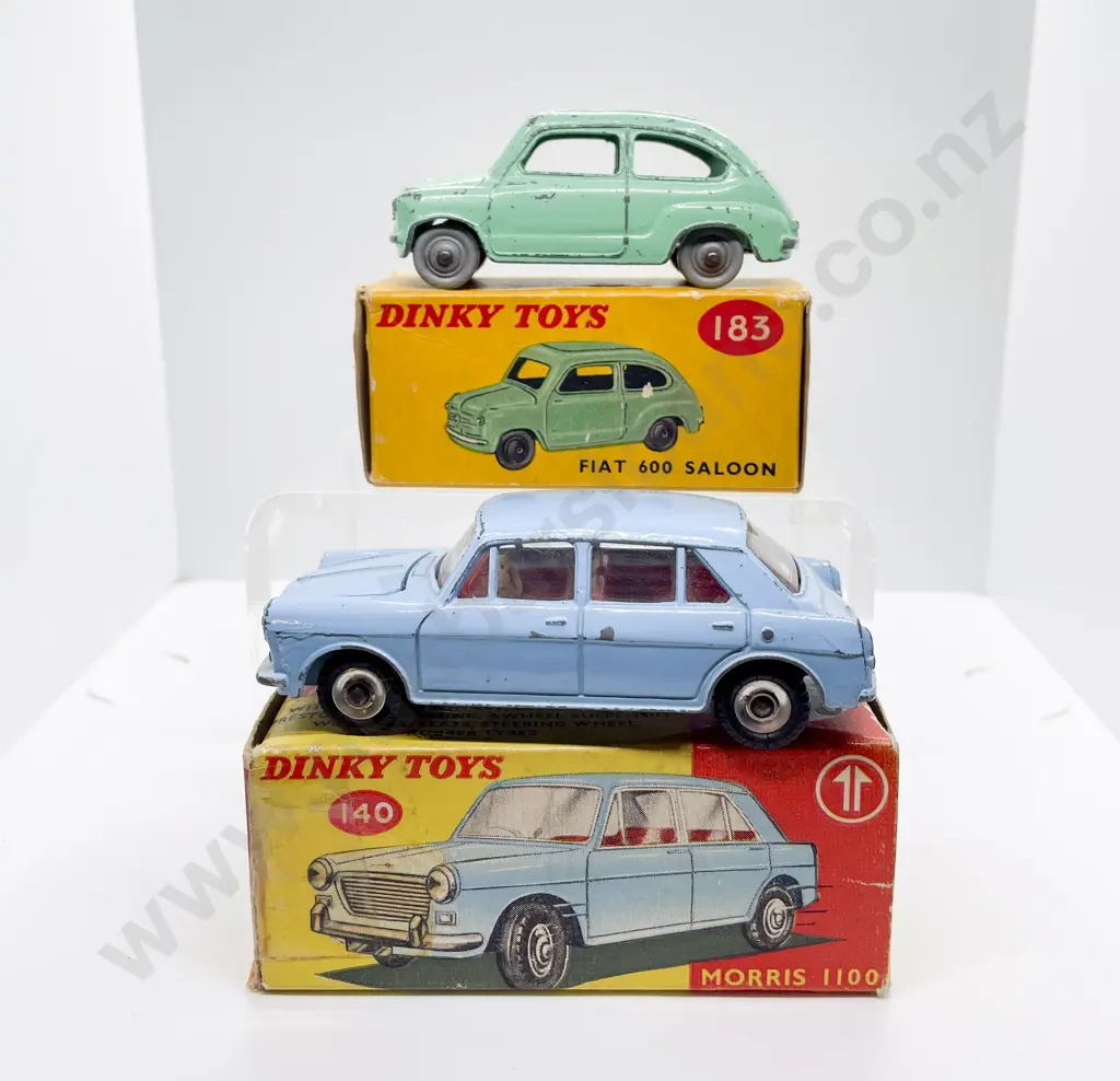 Dinky Boxed 140 Morris 1100 and 183 Fiat 600 Saloon playworn models Image 1++