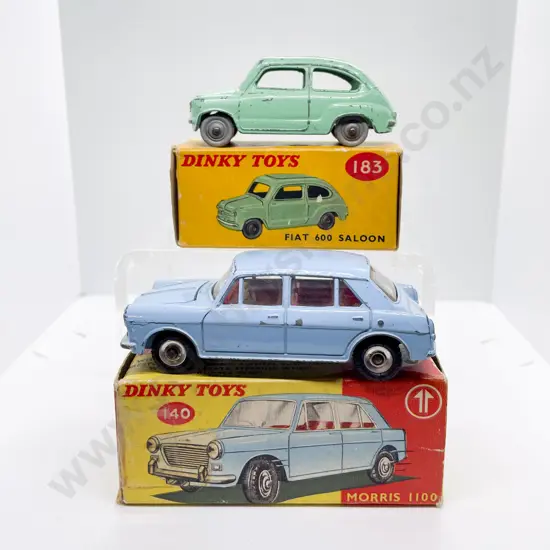 Dinky Boxed 140 Morris 1100 and 183 Fiat 600 Saloon playworn models