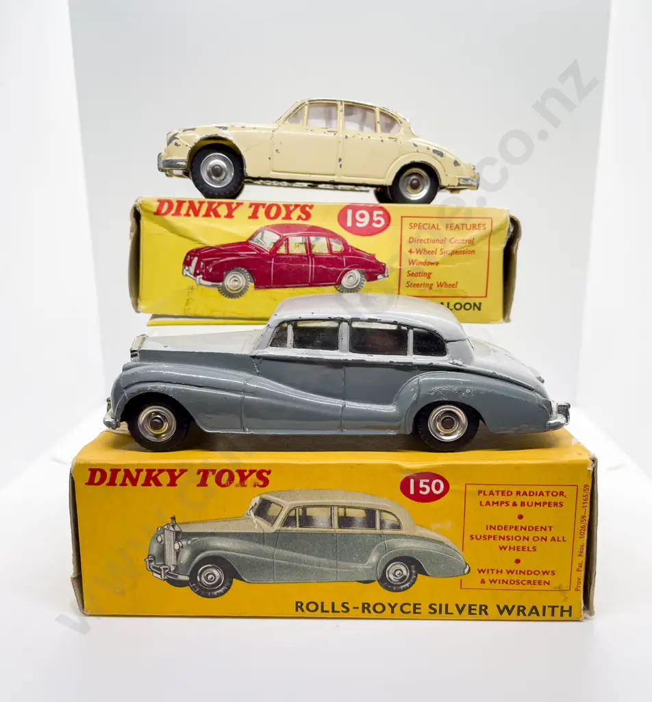 Dinky Boxed 150 Rolls-Royce Silver Wraith and 195 Jaguar 3.4 Saloon playworn models Image 1++