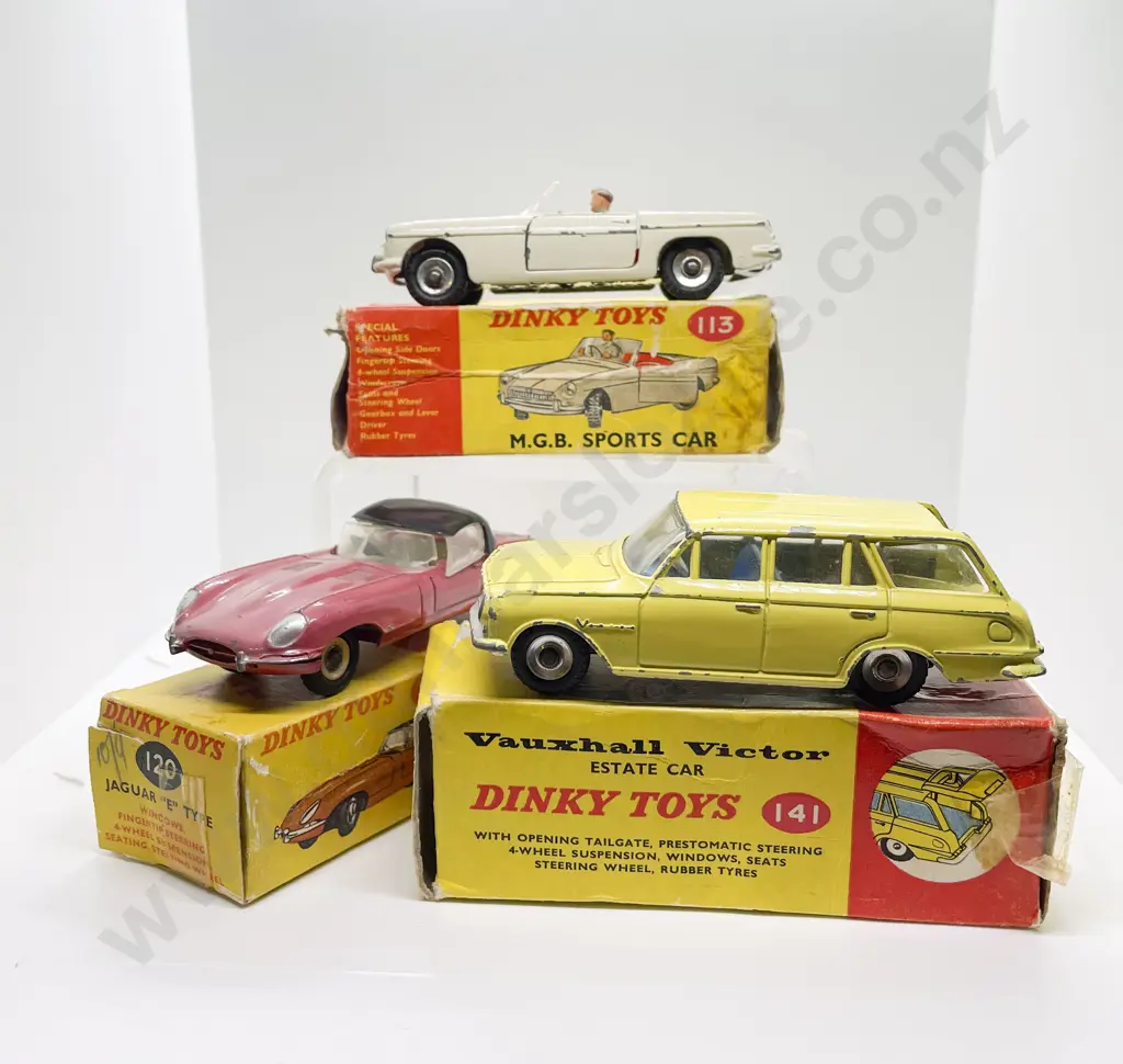 Dinky Boxed 141 Vauxhall Victor Estate Car 113 MGB Sports Car and 120  Jaguar E Type Image 1++