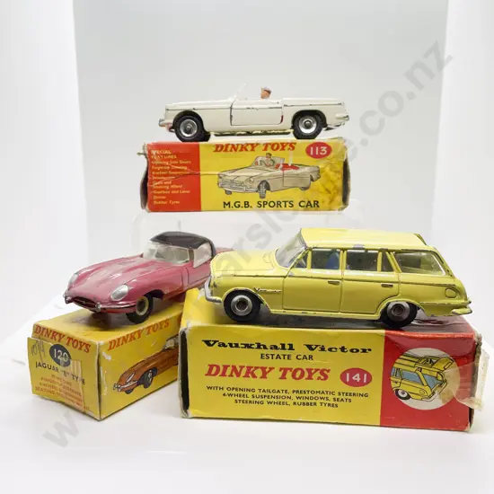 Dinky Boxed 141 Vauxhall Victor Estate Car 113 MGB Sports Car and 120  Jaguar E Type