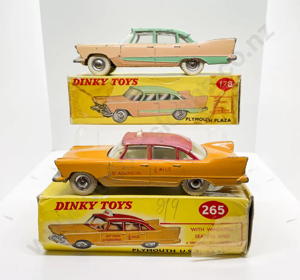 Dinky Boxed 178 Plymouth Plaza and 265 Plymouth USA Taxi playworn models Image 1++