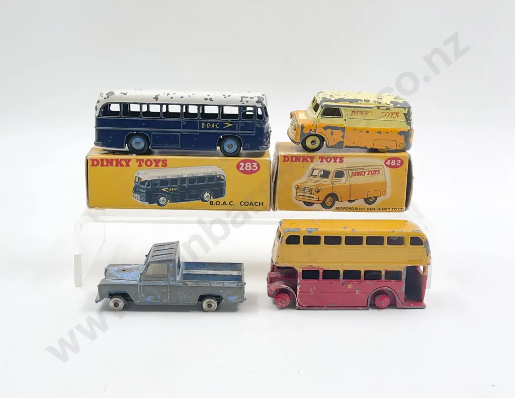 Dinky Boxed 283 BOAC Coach 482 Bedford 10cwt Van Unboxed Bus and Corig Land Rover playworn vehicles Image 1++